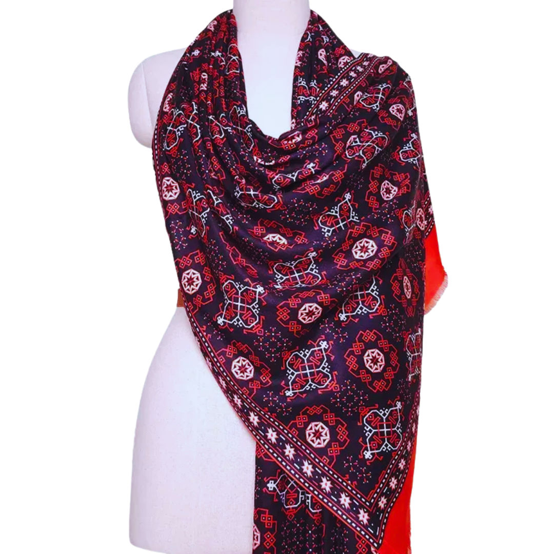 Black Traditional Ajrakh Print Scarf